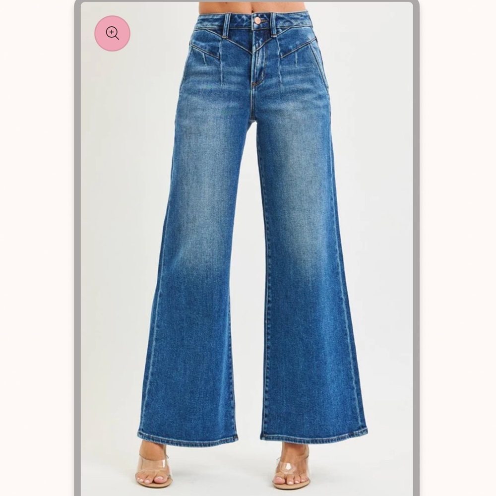 Risen High Rise Wide Leg Jeans with Front Yoke Seam Detail